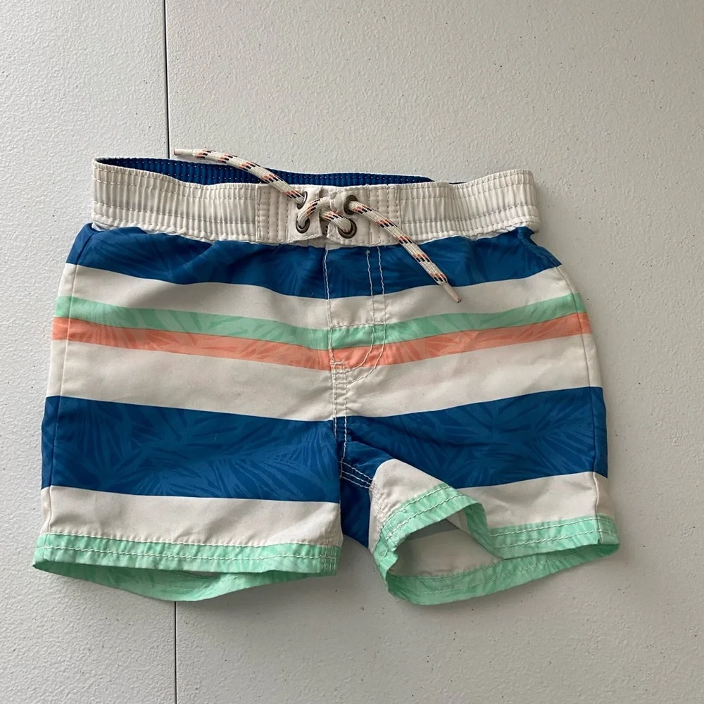 NWOT Oshkosh B’gosh baby boy’s blue striped drawstring swim trunks summer 9-12mo